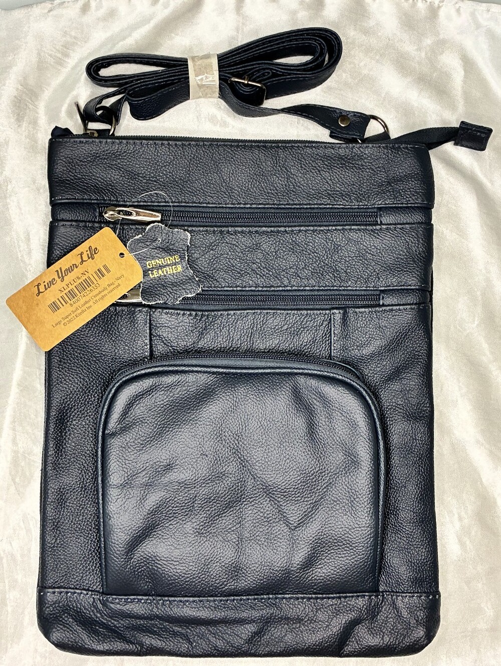Genuine Leather Navy Blue Crossbody Bag